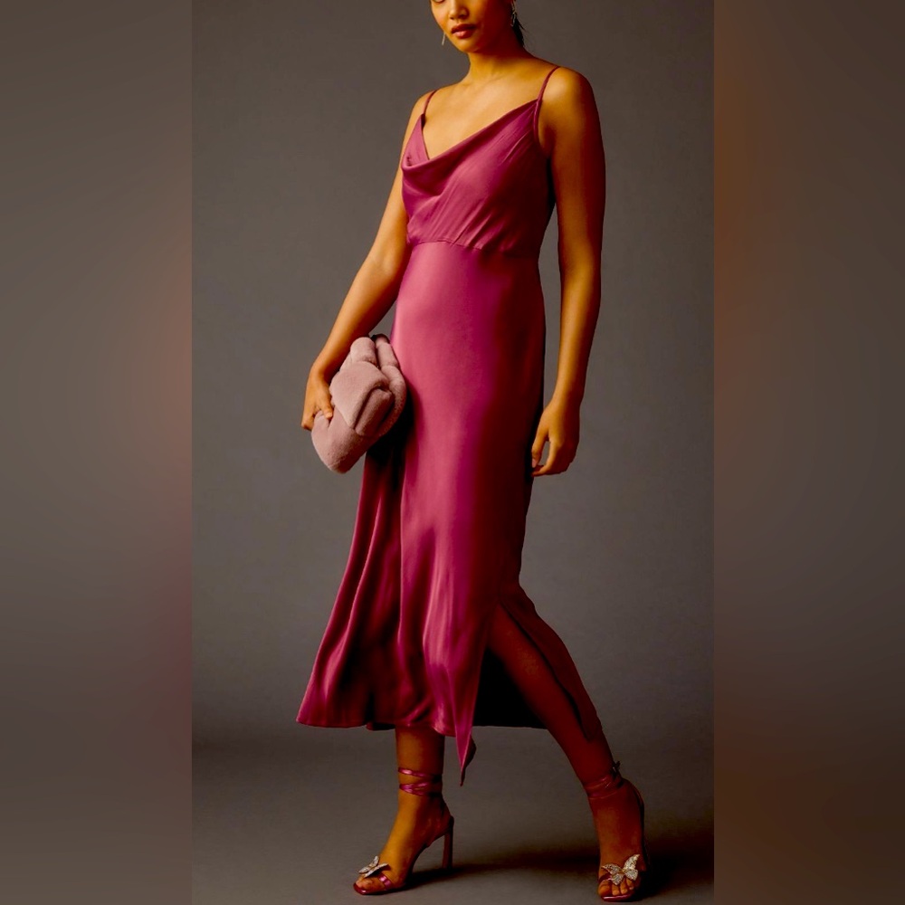 Anthropologie burgundy color Elyse slip dress - bias cut- size M- NWT
